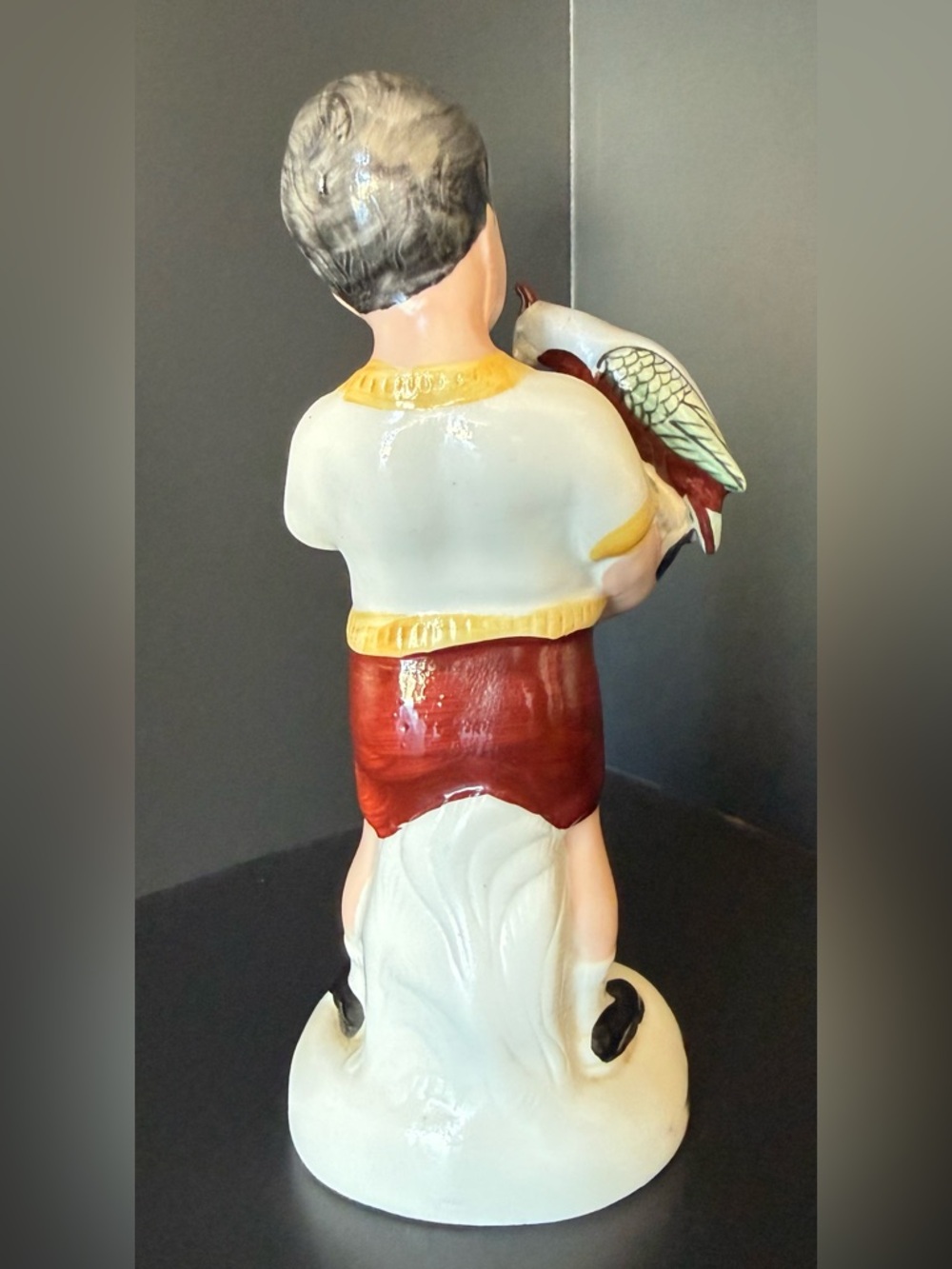 Antique German Porcelain Boy w Bird Parrot Figurine 6.5” - Picture 3 of 7